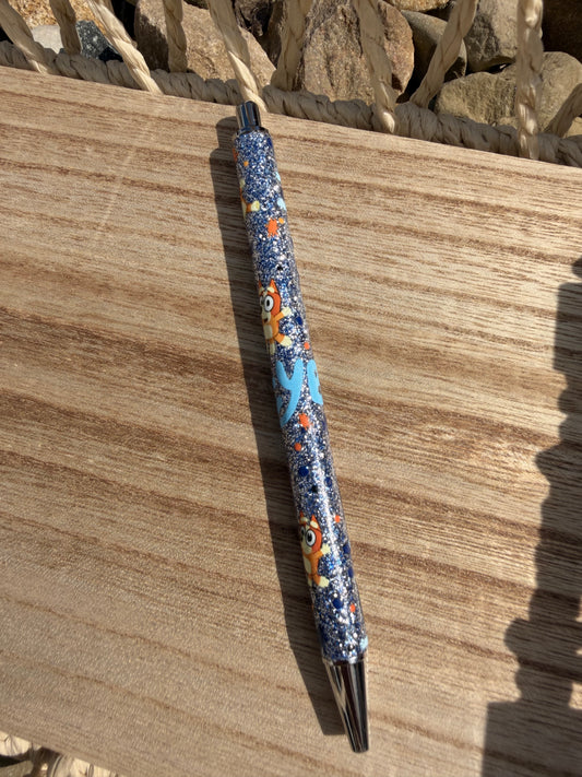 Blue Dog Wrapped Glitter Pen