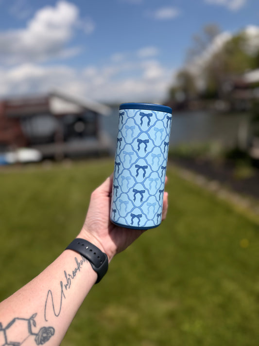 Blue Coquette Bows Slim Can Koozie