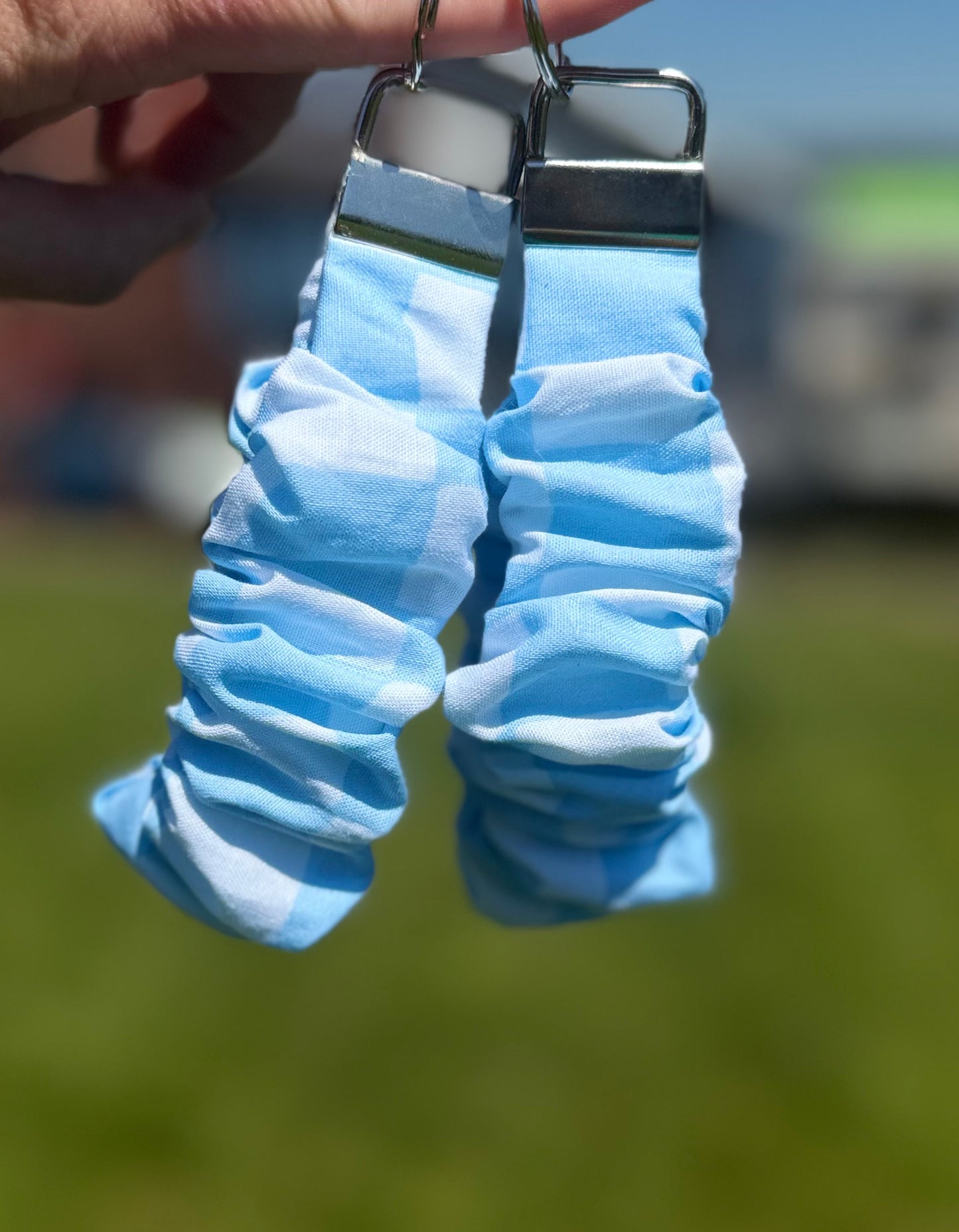 Light Blue Checkered Scrunchie Wristlet