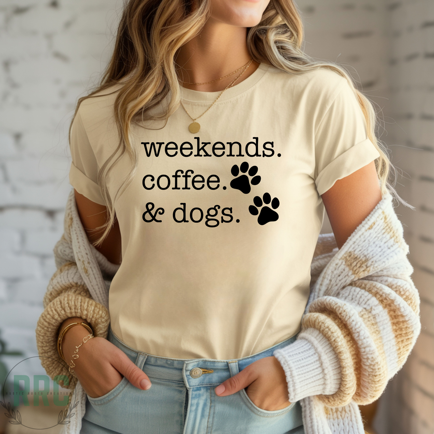 Weekends, Coffee & Dogs BLACK FONT Tee *GILDEN*