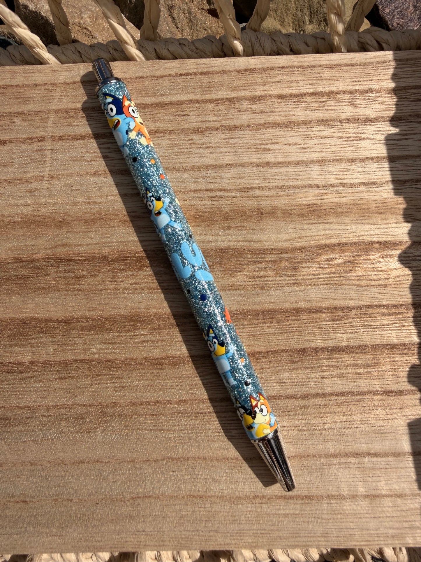 Blue Dog Wrapped Glitter Pen