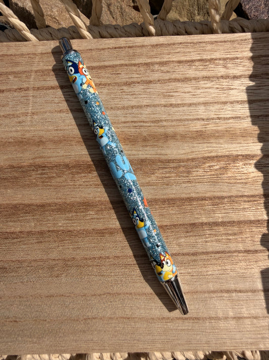 Blue Dog Wrapped Glitter Pen