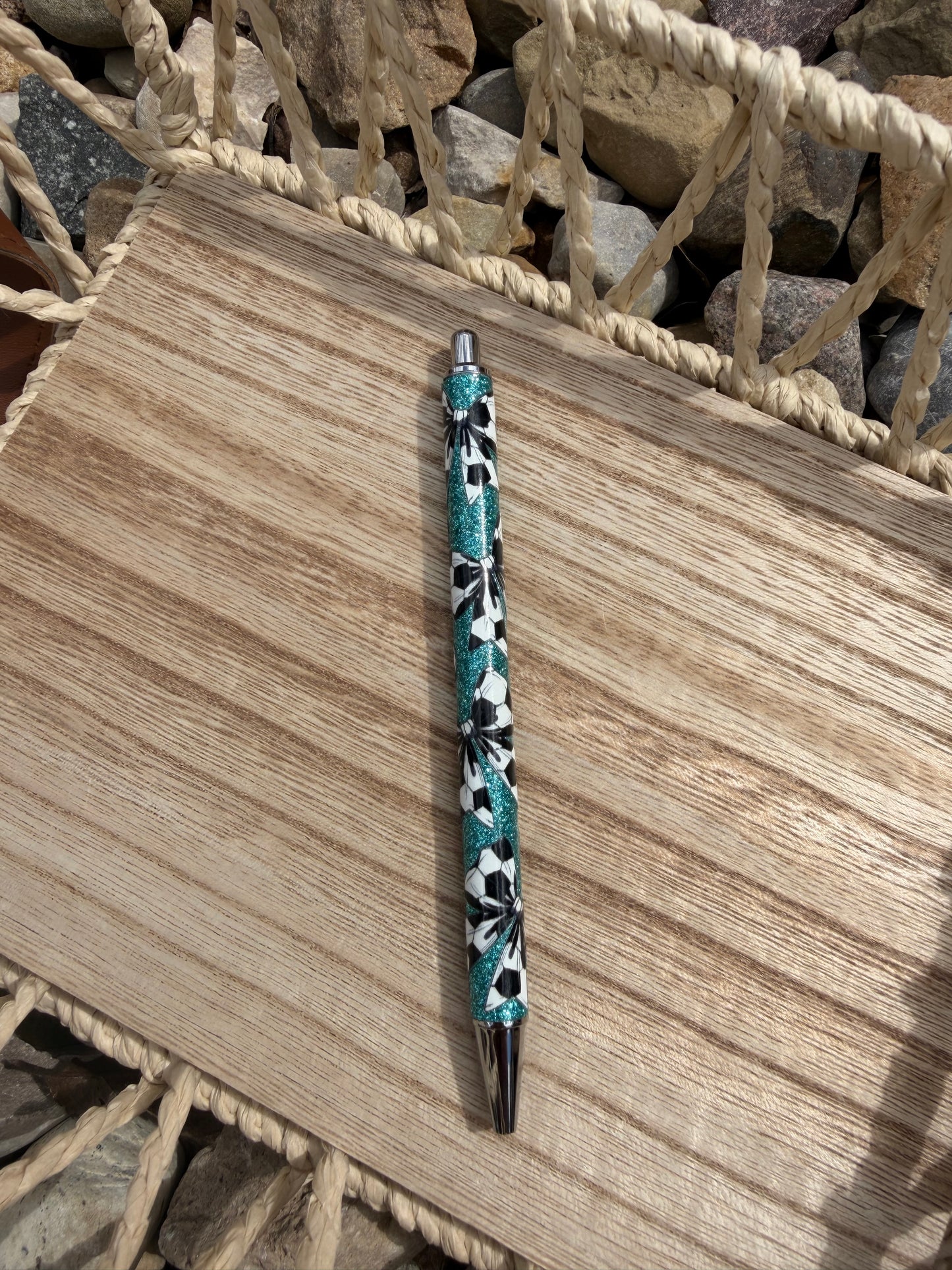 Soccer Bows Wrapped Glitter Pen