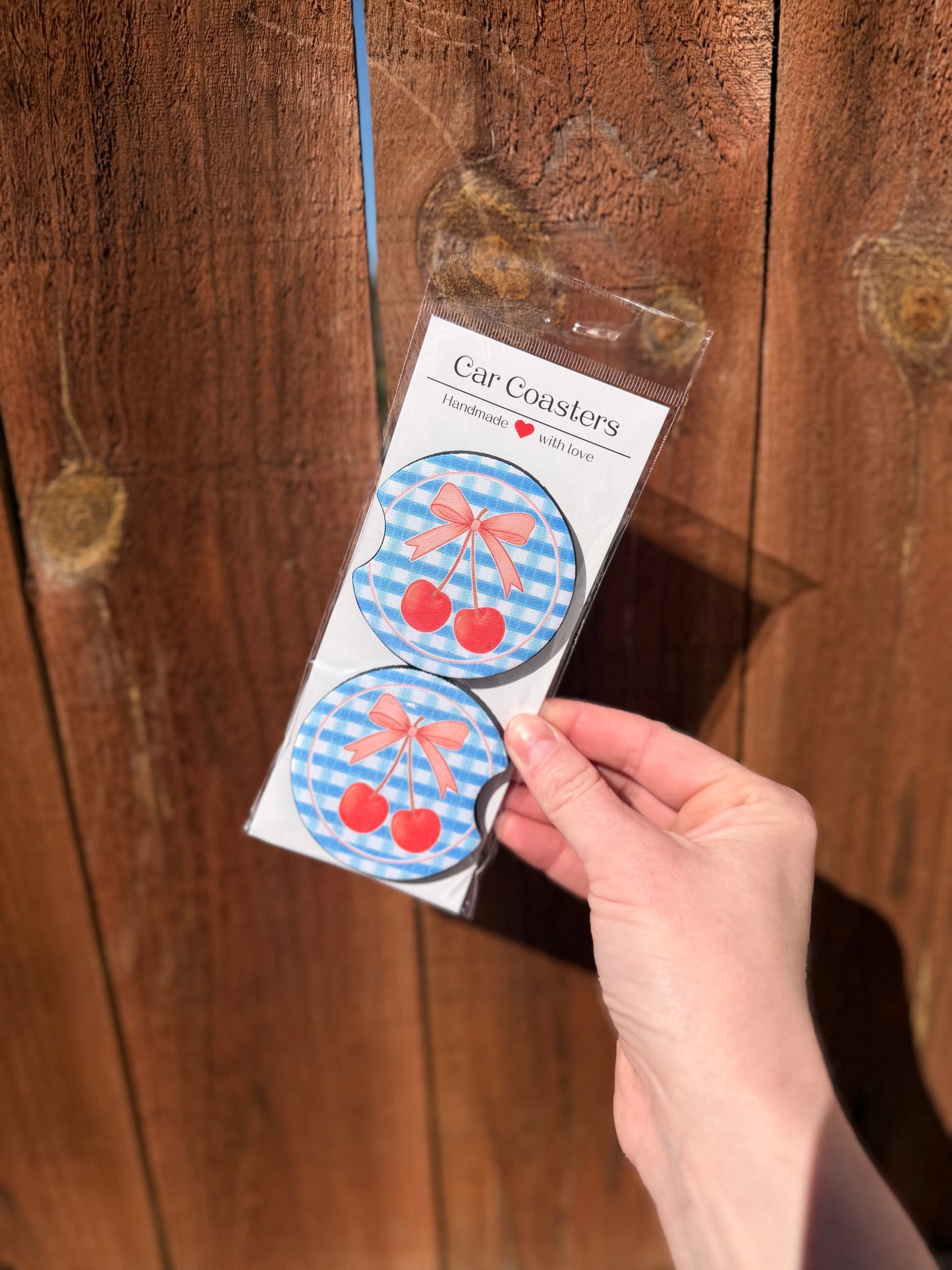 Blue Cherries Car Coasters