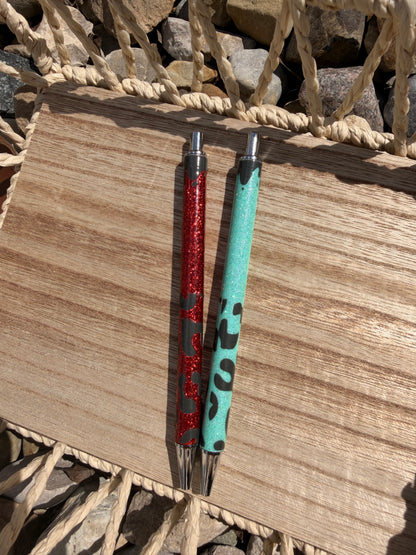 Leopard Drip Wrapped Glitter Pen