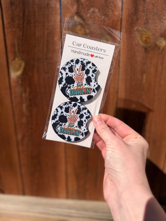 Darlin Skeleton Peace Car Coasters