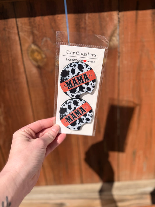 Mama Cow Print Car Coasters