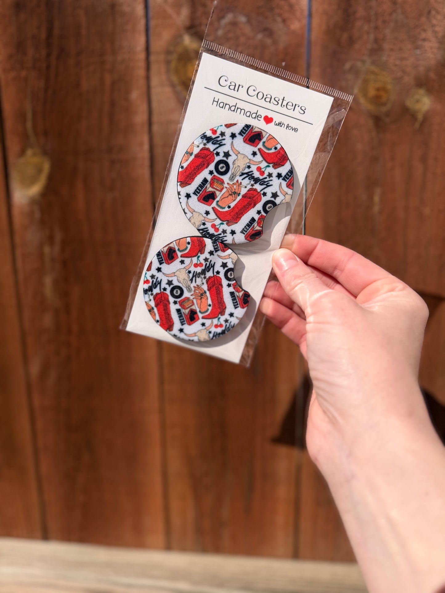 Howdy Red Boots Car Coasters