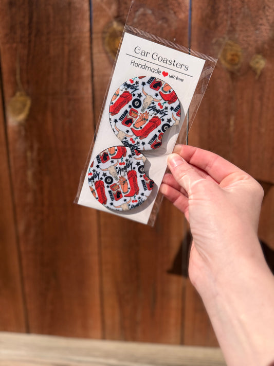 Howdy Red Boots Car Coasters