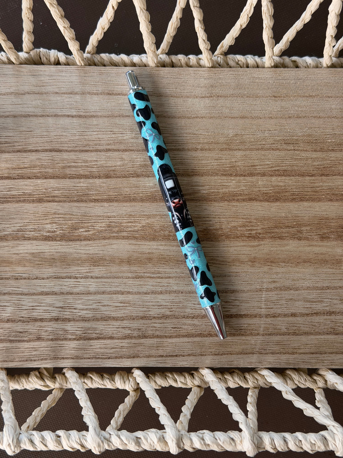 Black Cow and Bows Wrapped Glitter Pen