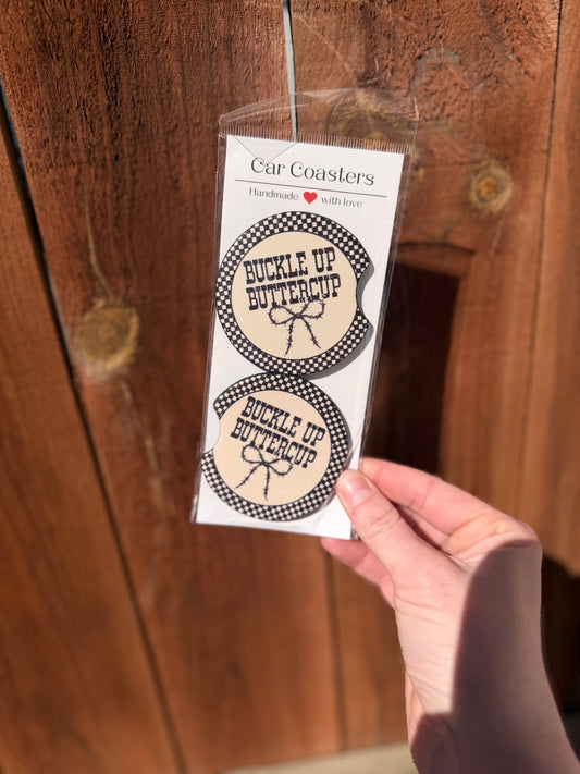 Buckle Up Buttercup Car Coasters