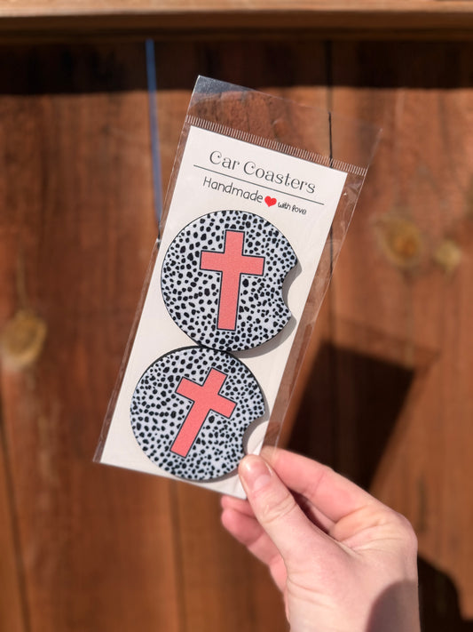 Pink Cross Car Coasters