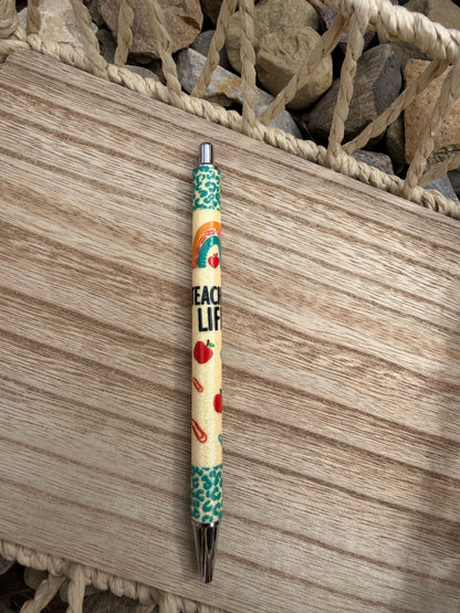 Teacher Life Leopard Wrapped Glitter Pen