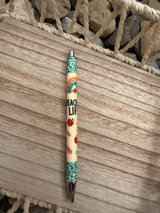 Teacher Life Leopard Wrapped Glitter Pen