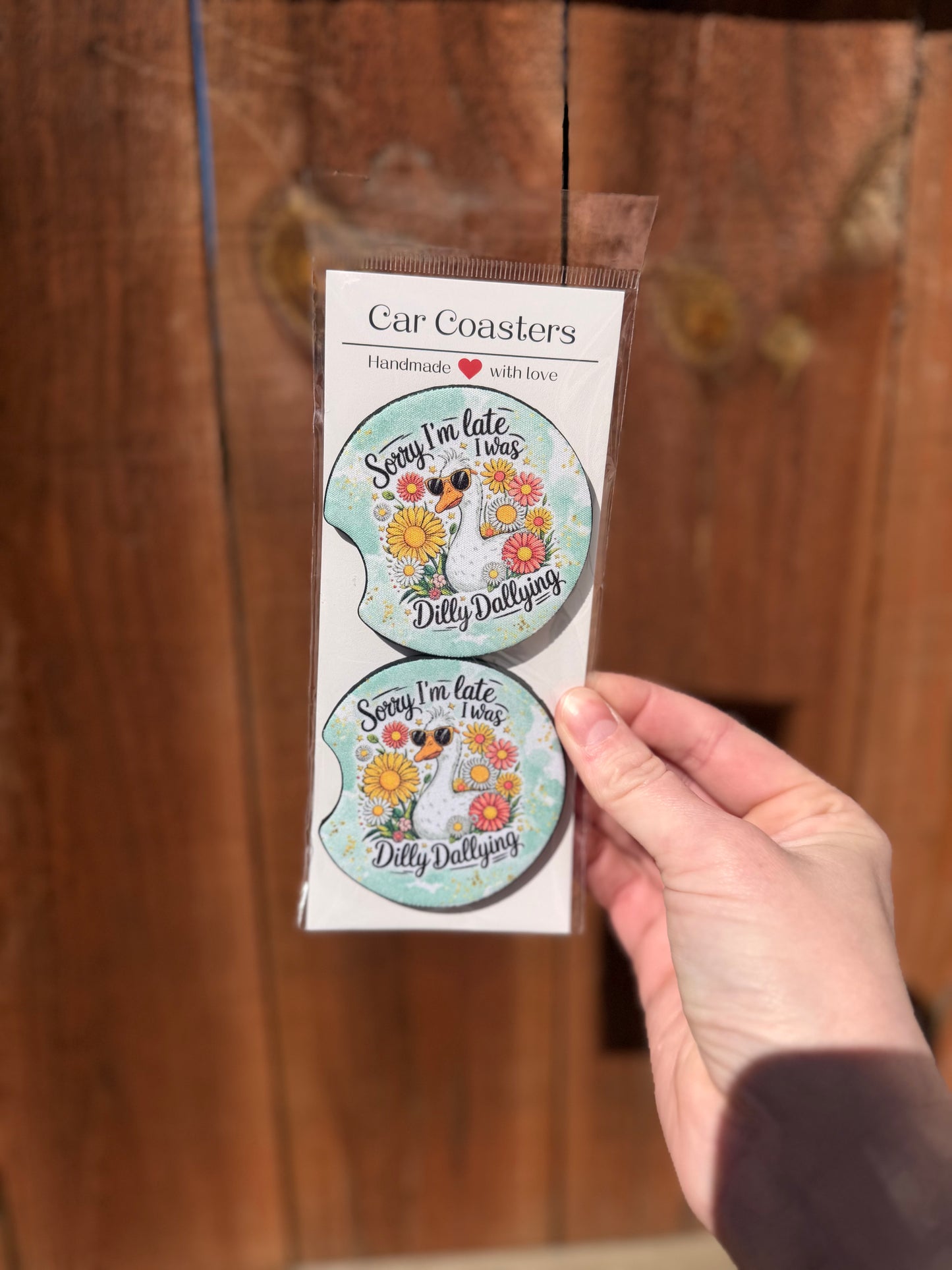 Dilly Dallying Goose Car Coasters