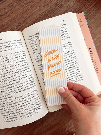 Yellow Striped Bookmark - "Cool Kids Read Books"