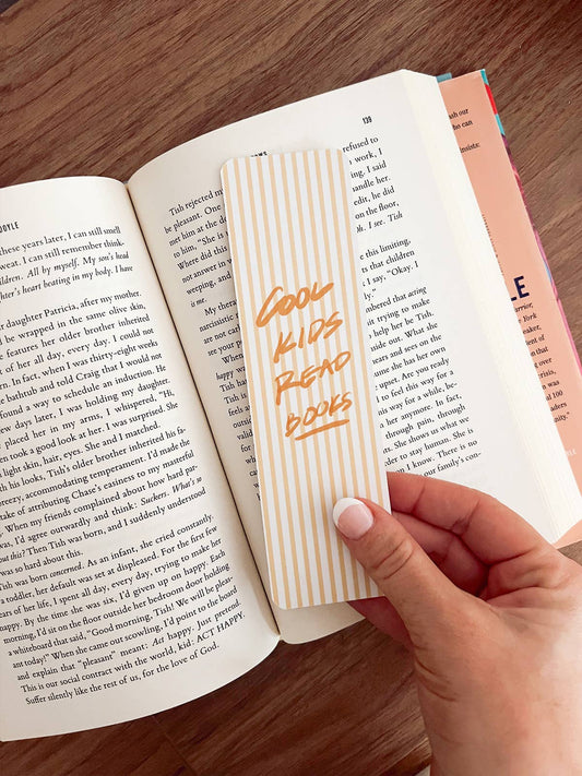 Yellow Striped Bookmark - "Cool Kids Read Books"