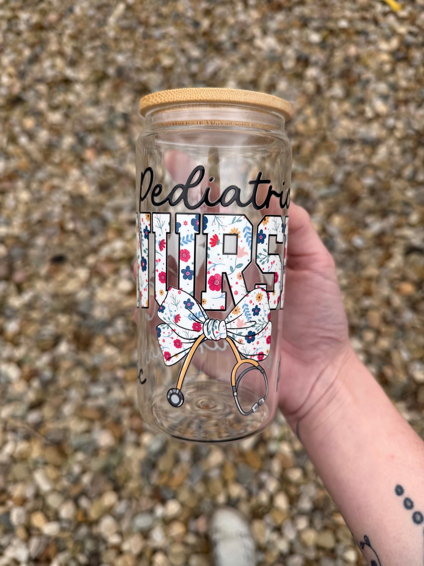 Pediatric Nurse Bow 16oz Glass Libby Cup