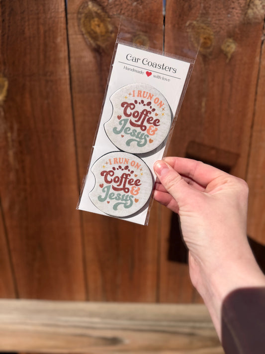 Run On Coffee And Jesus Car Coasters