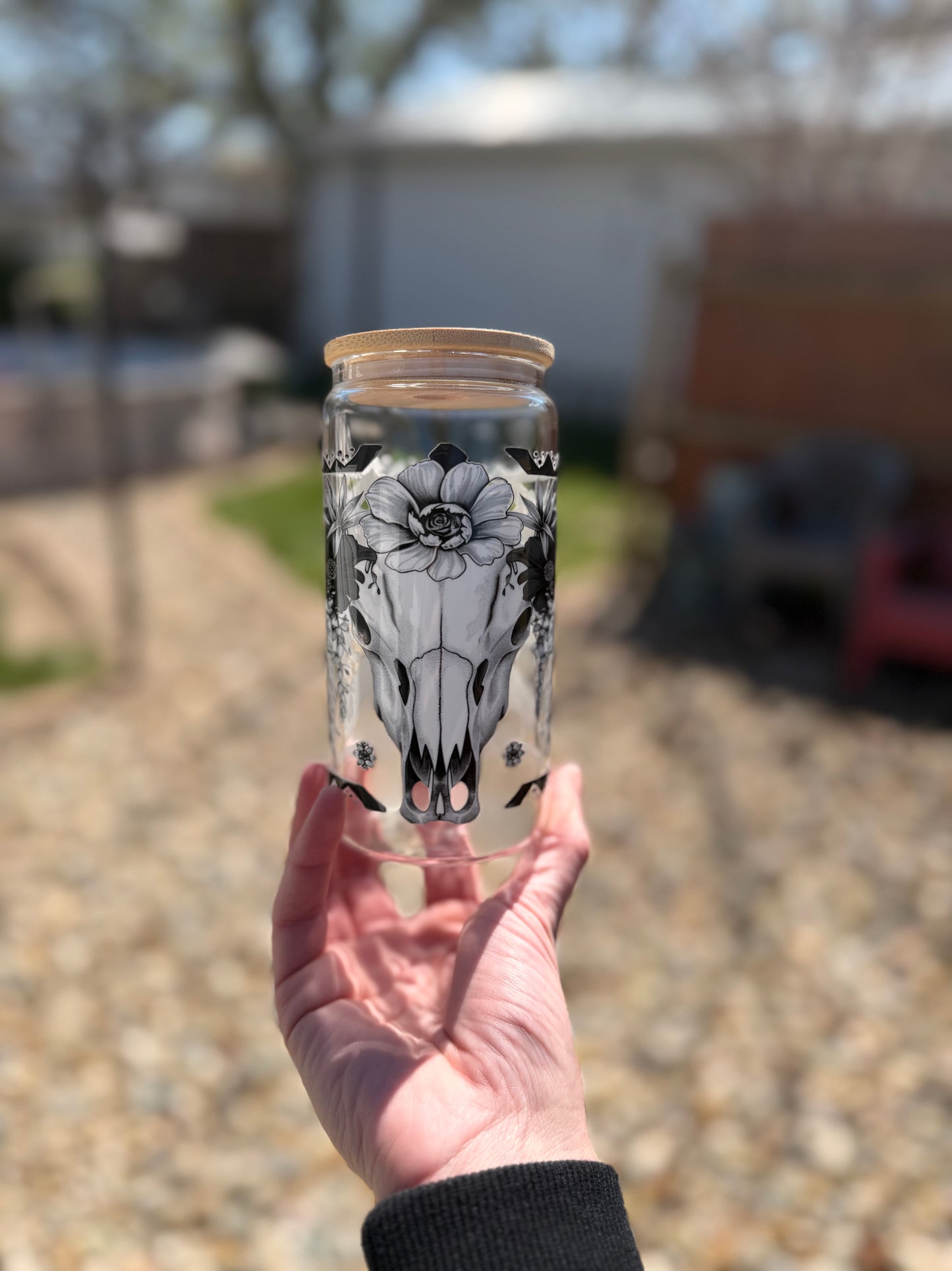 Western Bull Skull 16oz Glass Libby Cup