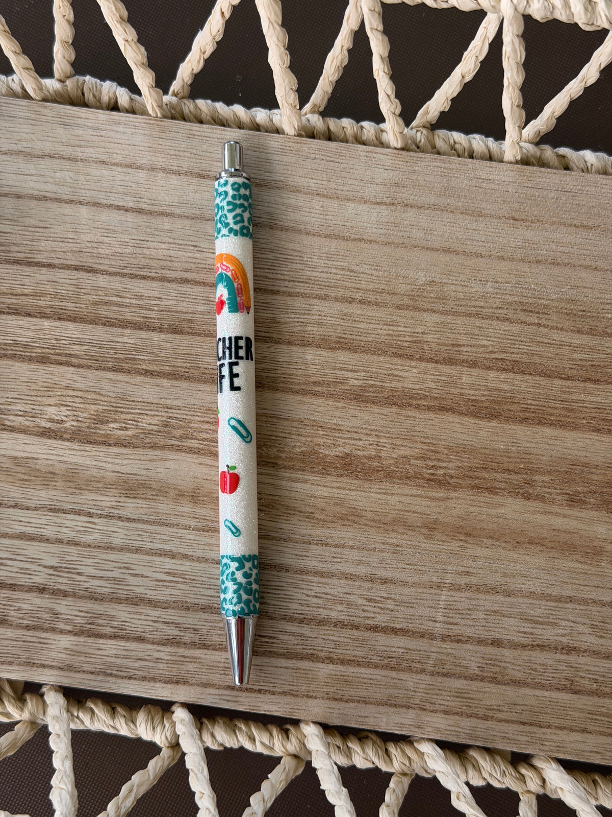 Teacher Life Leopard Wrapped Glitter Pen