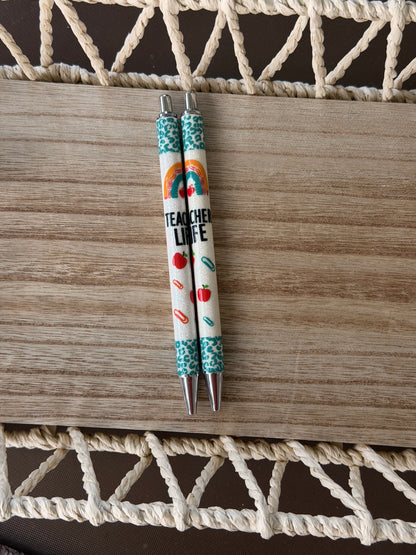 Teacher Life Leopard Wrapped Glitter Pen