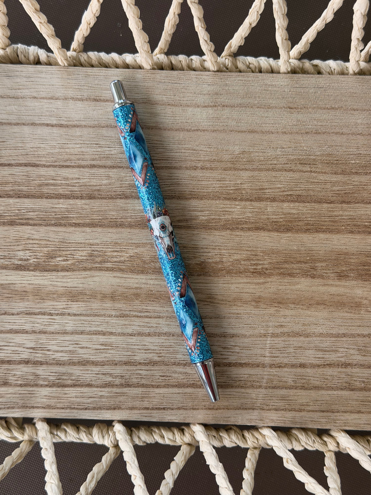 Aztec Bull Skull Wrapped Glitter Pen