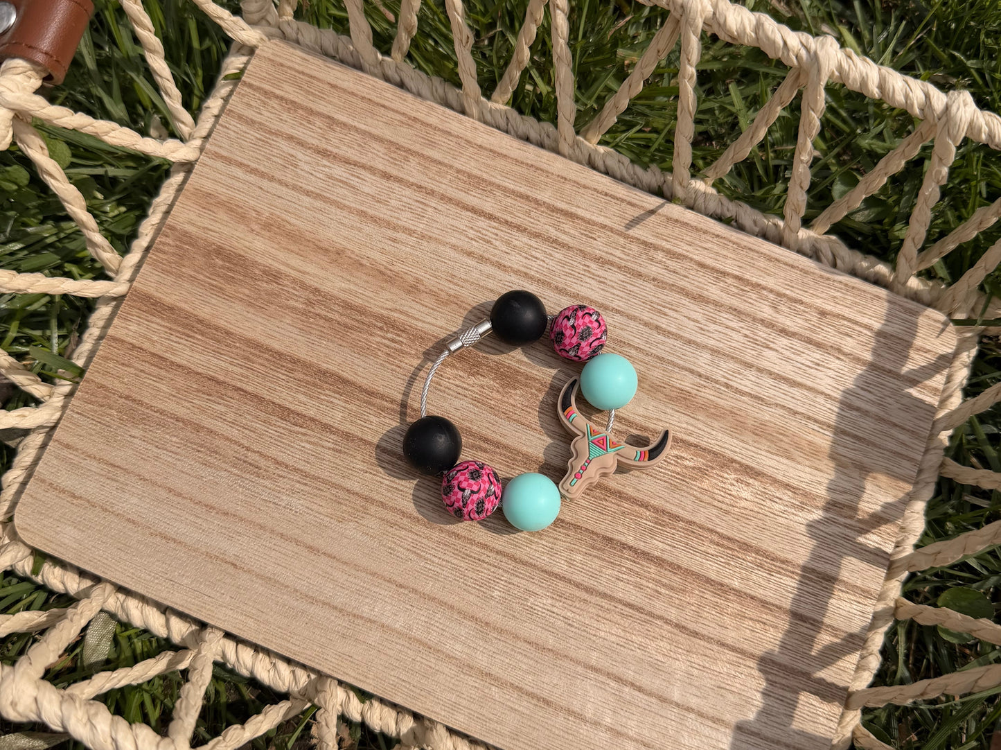 Western Pink Teal Tumbler/Bag Charm