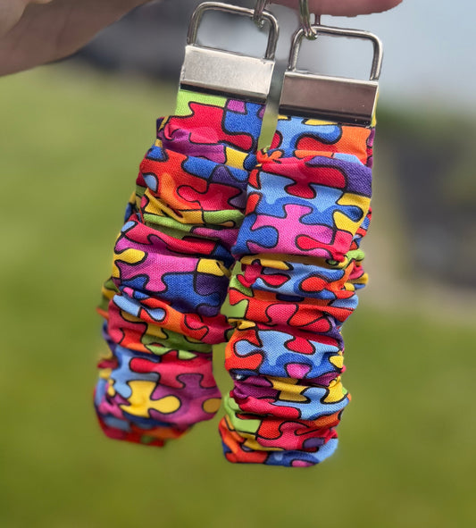 Puzzle Pieces Scrunchie Wristlet
