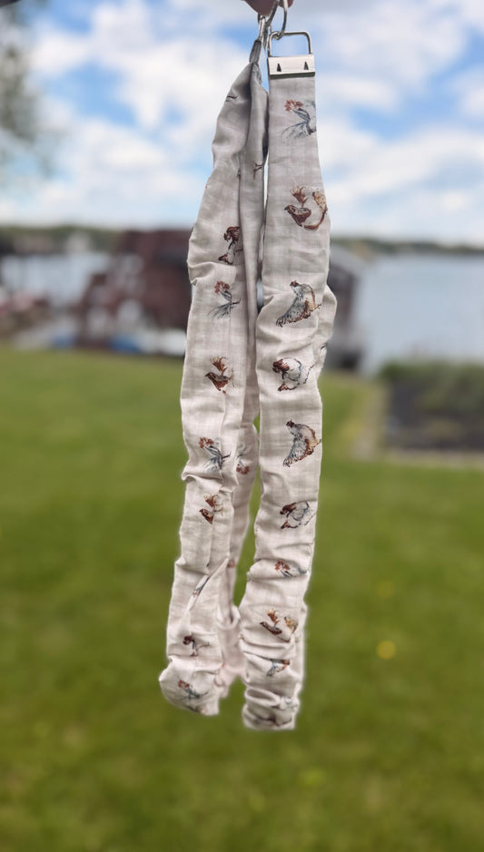 Tan Gingham Chickens Scrunchie Lanyard