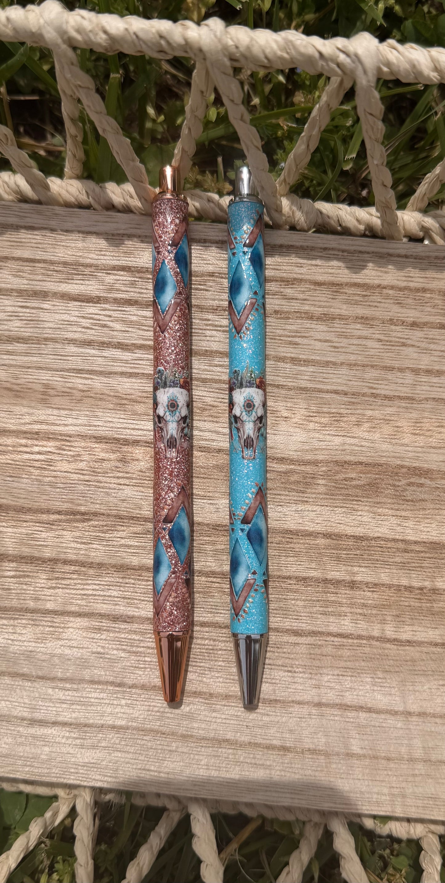Aztec Bull Skull Wrapped Glitter Pen