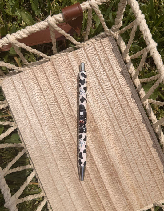 Black Cow and Bows Wrapped Glitter Pen