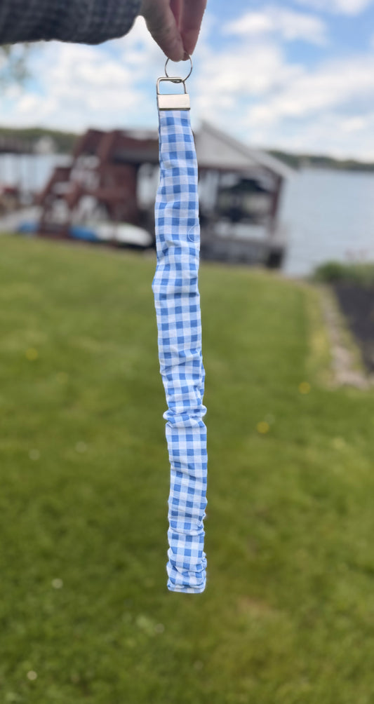 Blue Gingham Scrunchie Lanyard