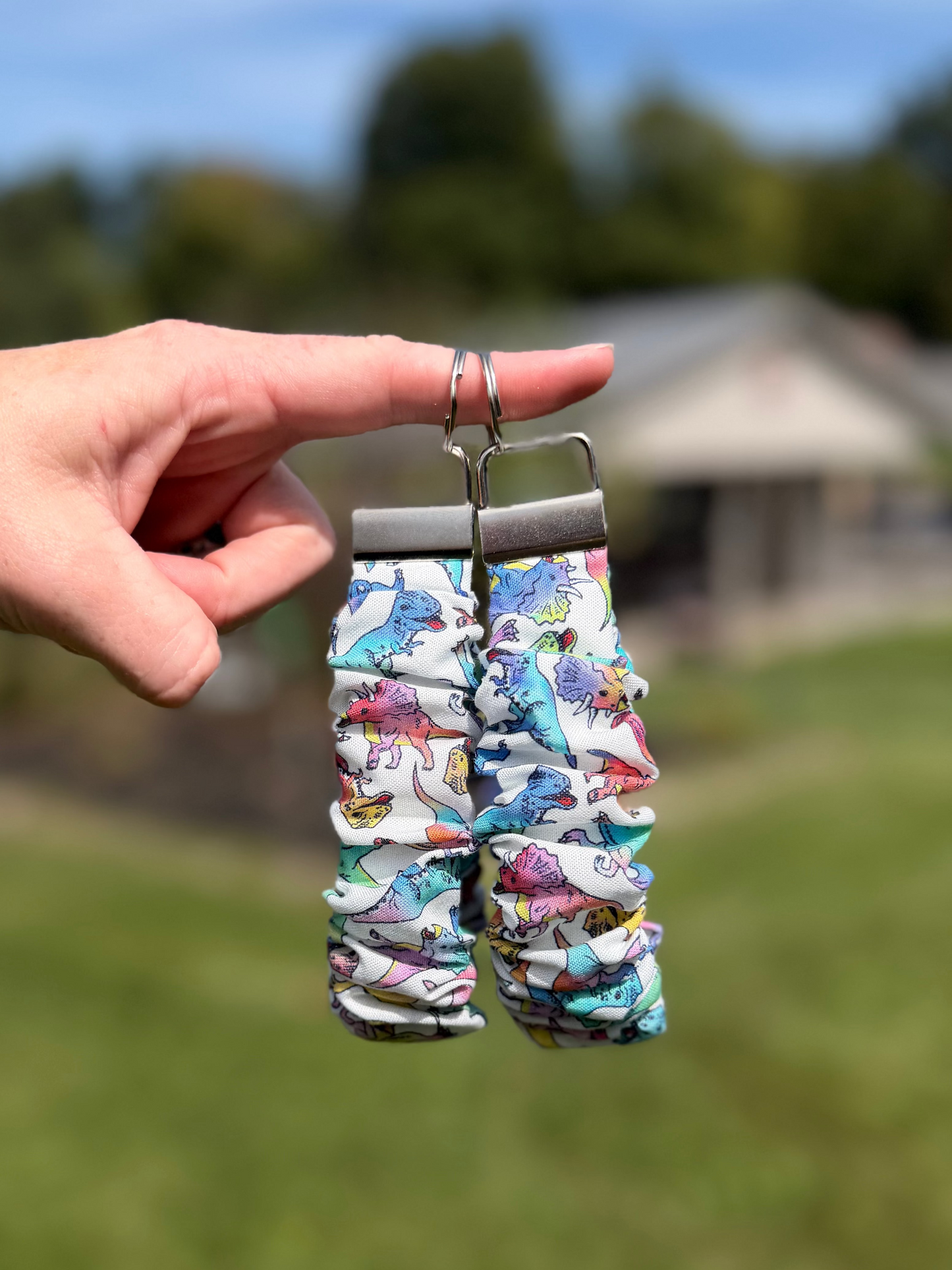 Rainbow Dinos Scrunchie Wristlet