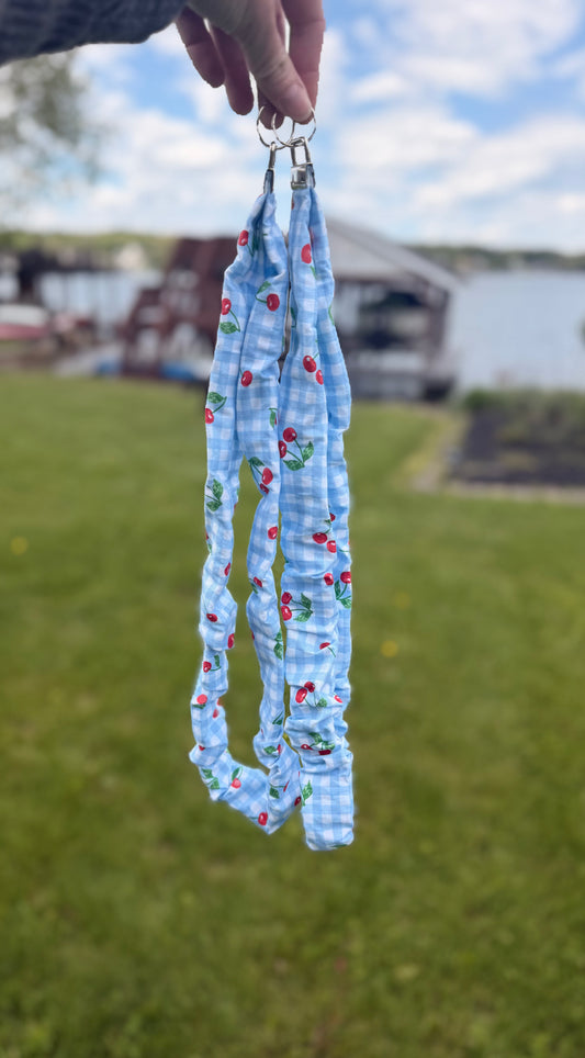 Cherry Blue Gingham Scrunchie Lanyard