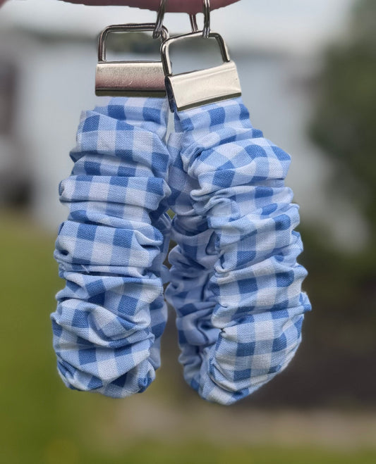 Blue Gingham Scrunchie Wristlet