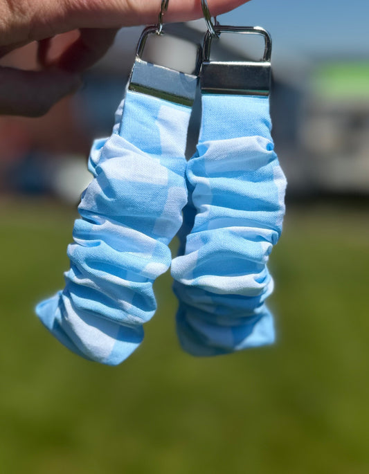 Light Blue Checkered Scrunchie Wristlet
