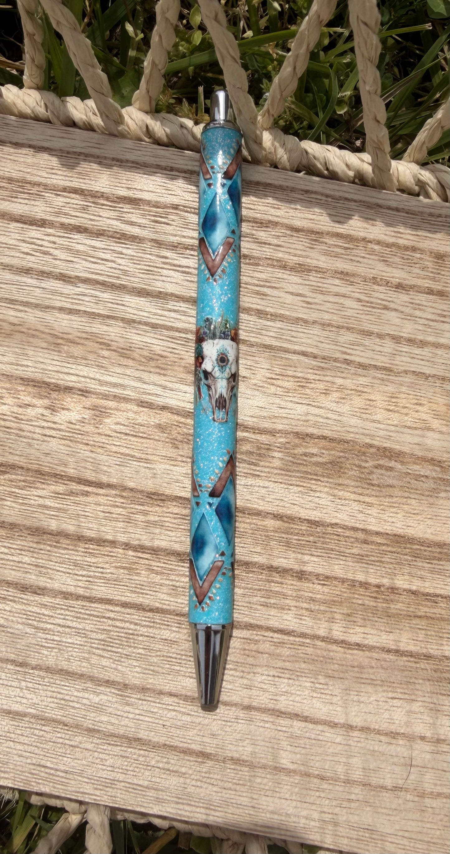 Aztec Bull Skull Wrapped Glitter Pen