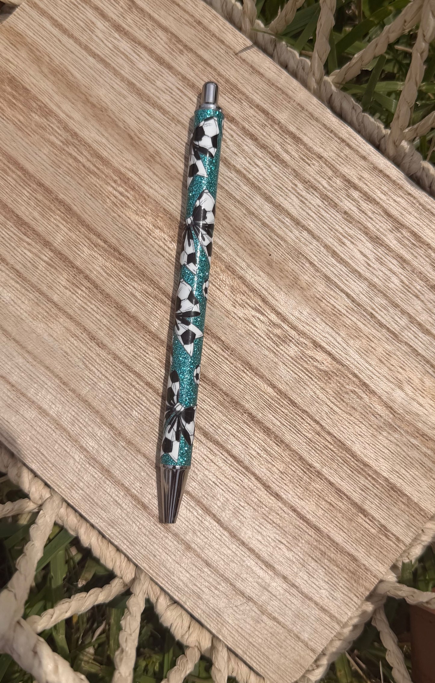 Soccer Bows Wrapped Glitter Pen