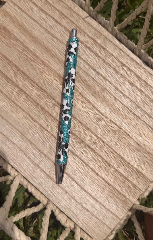 Soccer Bows Wrapped Glitter Pen