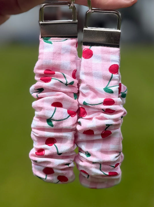 Pink Cherry Gingham Scrunchie Wristlet
