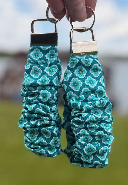 Blue Pattern Scrunchie Wristlet