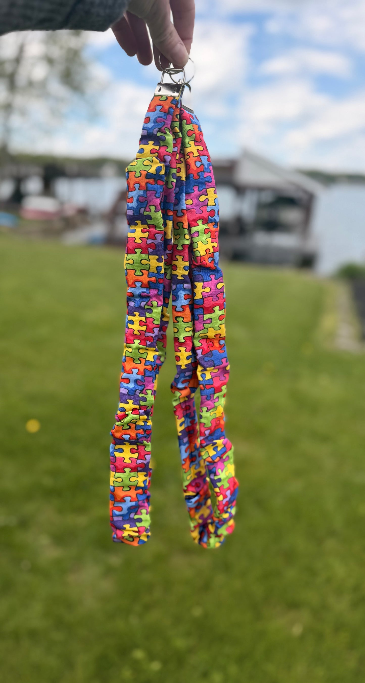 Puzzle Pieces Scrunchie Lanyard
