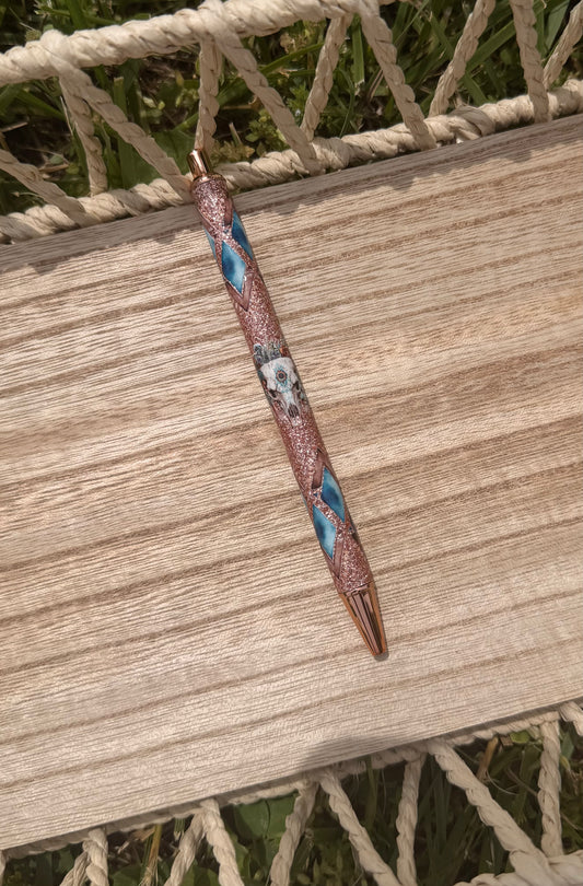 Aztec Bull Skull Wrapped Glitter Pen