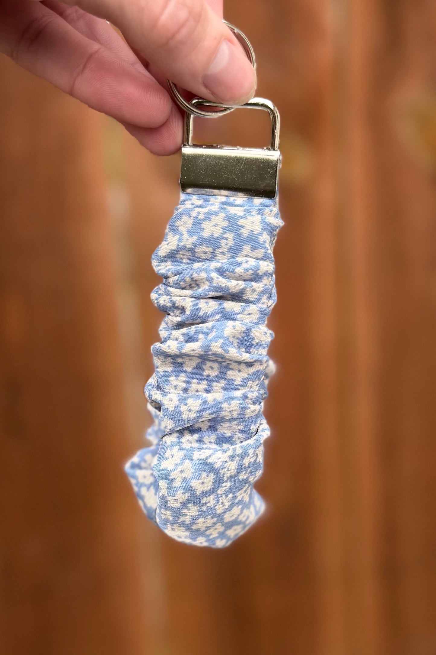 Blue and White Floral Scrunchie Wristlet