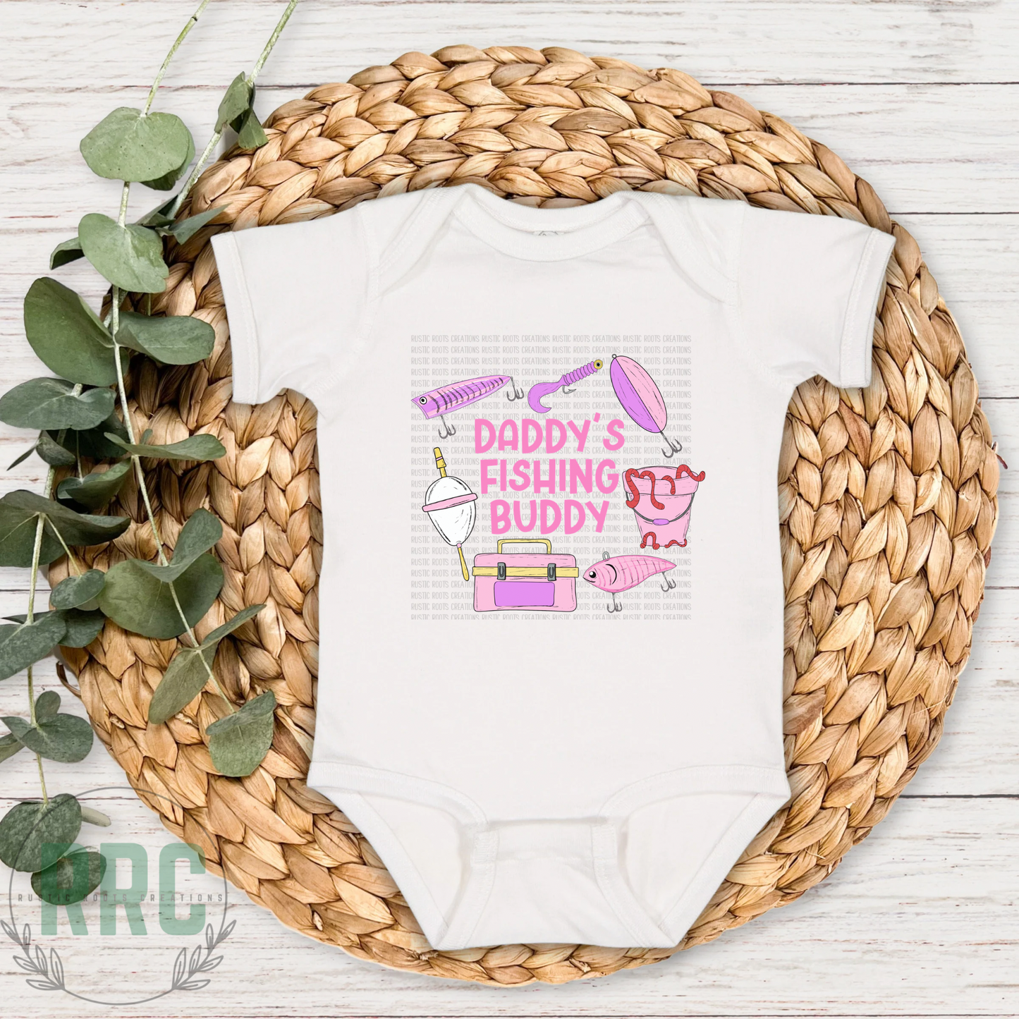 Daddy's Fishing Buddy Pink Font Onesie