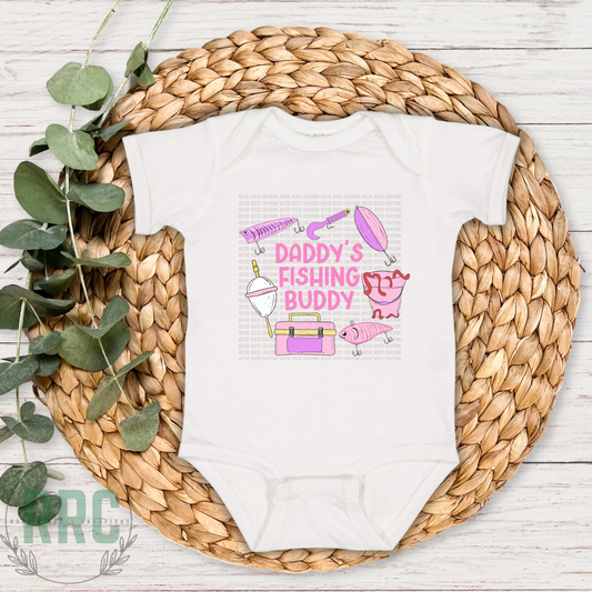 Daddy's Fishing Buddy Pink Font Onesie