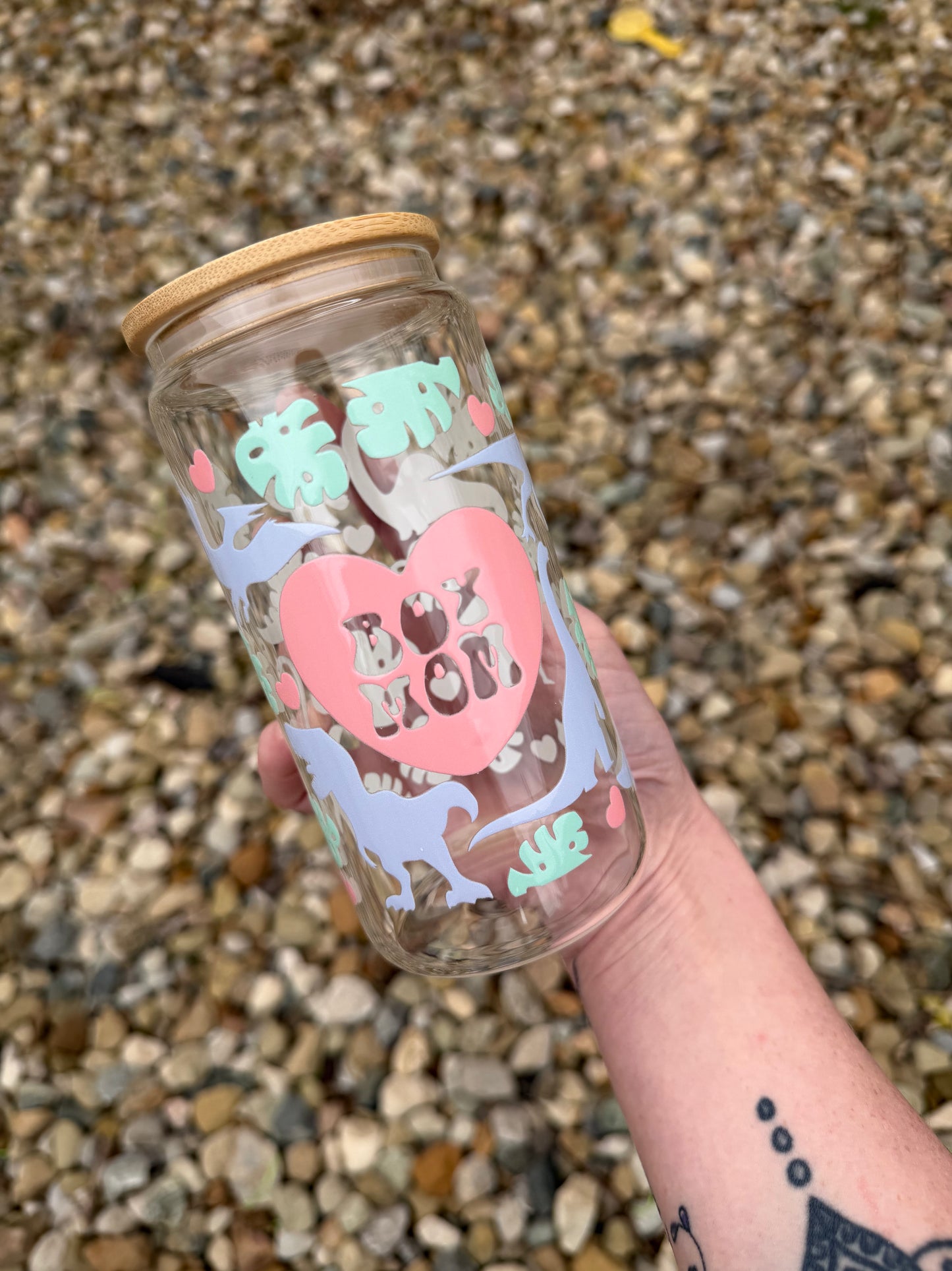 Boy Mom Pastel Dino 16oz Glass Libby Cup