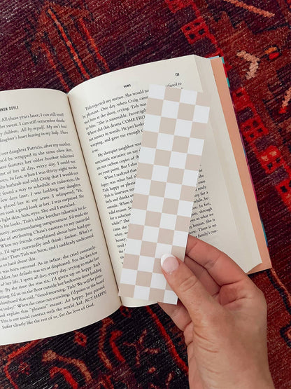 Checkered Bookmark - Tan and White