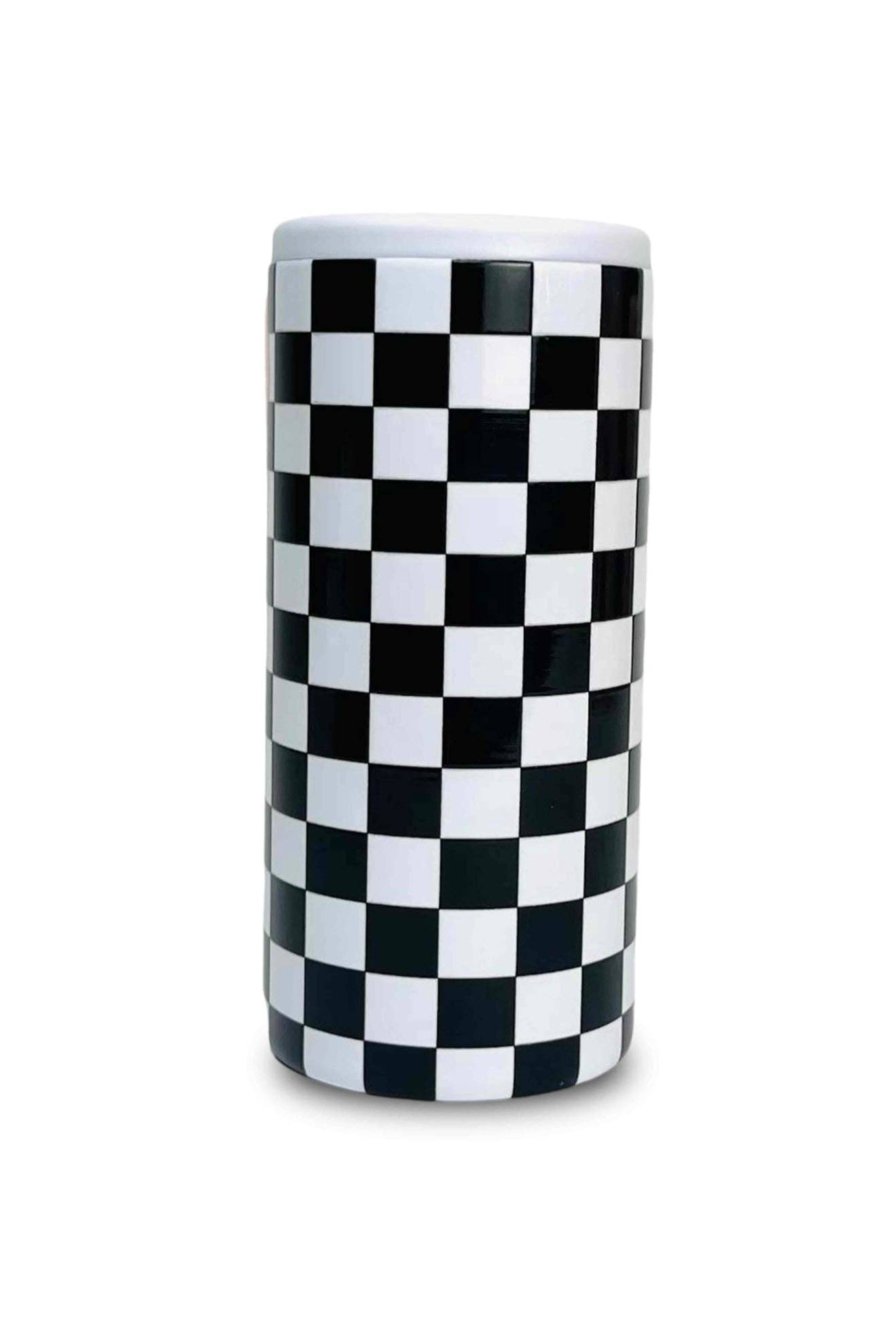 Black and White Checkered Slim Can Cooler